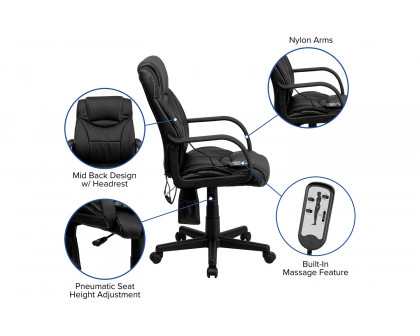 BLNK Laverne LeatherSoft Mid-Back Ergonomic Massaging Executive Swivel Office Chair - with Arms