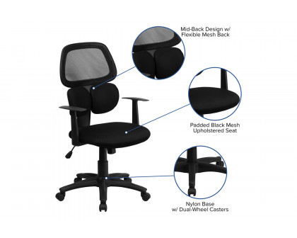 BLNK - Ariel Mid-Back Mesh Swivel Task Office Chair with Flexible Dual Lumbar Support and Arms