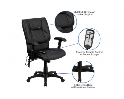 BLNK Laverne LeatherSoft Mid-Back Ergonomic Massaging Executive Swivel Office Chair - with Adjustable Arms