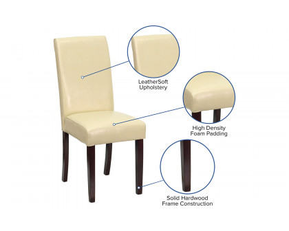 BLNK Godrich Traditional Commercial LeatherSoft Upholstered Panel Back Parsons Dining Chair - Ivory