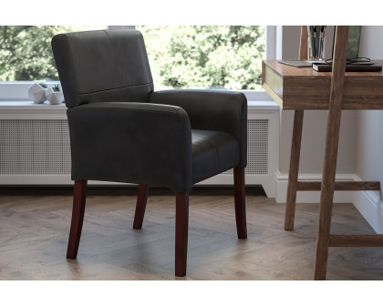 BLNK Taylor LeatherSoft Executive Side Reception Chair with Mahogany Legs