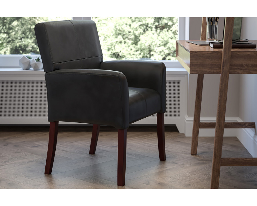 BLNK Taylor LeatherSoft Executive Side Reception Chair with Mahogany Legs - Black