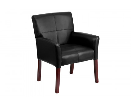 BLNK Taylor LeatherSoft Executive Side Reception Chair with Mahogany Legs - Black