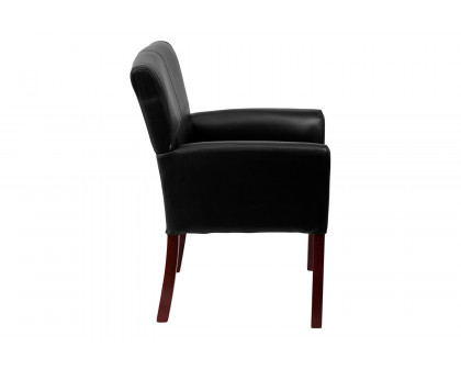 BLNK Taylor LeatherSoft Executive Side Reception Chair with Mahogany Legs - Black