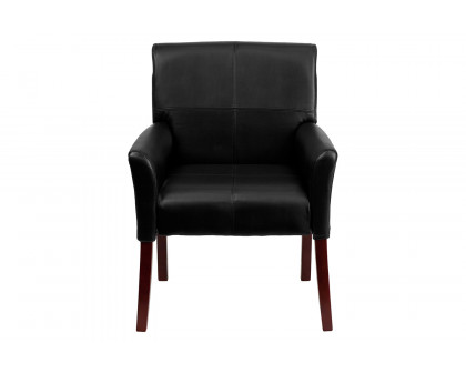 BLNK Taylor LeatherSoft Executive Side Reception Chair with Mahogany Legs - Black