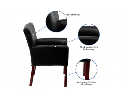 BLNK Taylor LeatherSoft Executive Side Reception Chair with Mahogany Legs - Black