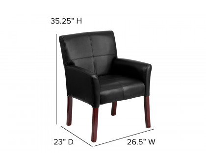 BLNK Taylor LeatherSoft Executive Side Reception Chair with Mahogany Legs - Black