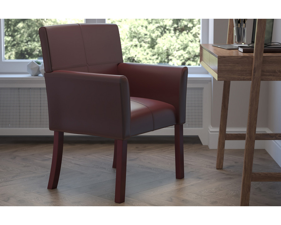 BLNK Taylor LeatherSoft Executive Side Reception Chair with Mahogany Legs - Burgundy