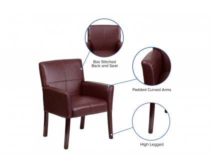 BLNK Taylor LeatherSoft Executive Side Reception Chair with Mahogany Legs - Burgundy