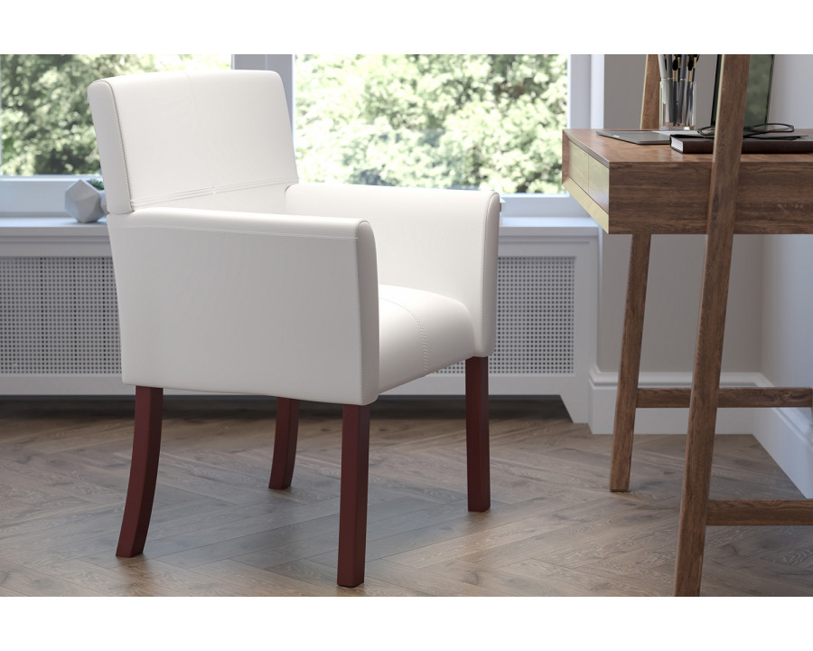 BLNK Taylor LeatherSoft Executive Side Reception Chair with Mahogany Legs - White