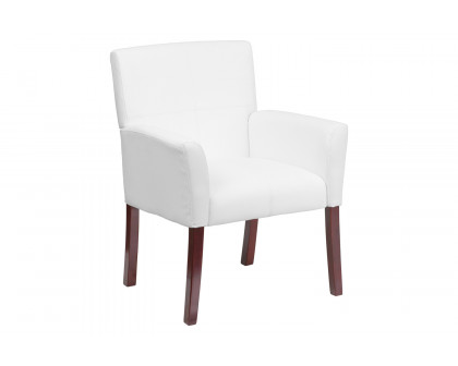 BLNK Taylor LeatherSoft Executive Side Reception Chair with Mahogany Legs - White