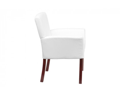 BLNK Taylor LeatherSoft Executive Side Reception Chair with Mahogany Legs - White