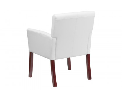 BLNK Taylor LeatherSoft Executive Side Reception Chair with Mahogany Legs - White