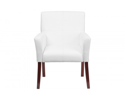 BLNK Taylor LeatherSoft Executive Side Reception Chair with Mahogany Legs - White