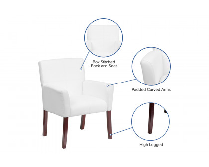 BLNK Taylor LeatherSoft Executive Side Reception Chair with Mahogany Legs - White