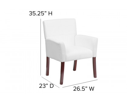 BLNK Taylor LeatherSoft Executive Side Reception Chair with Mahogany Legs - White