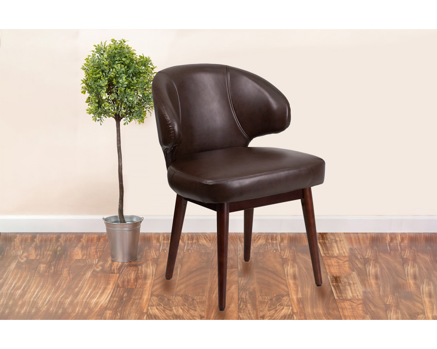 BLNK Comfort Back Series LeatherSoft Side Reception Chair with Walnut Legs - Brown