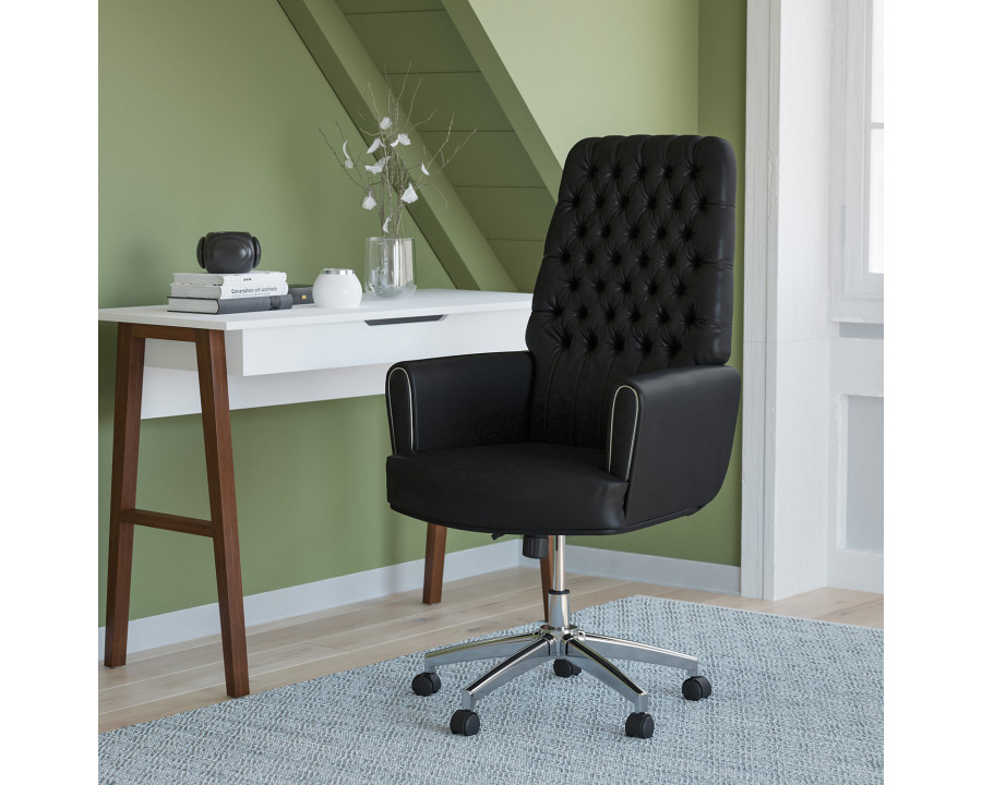 BLNK - Hansel LeatherSoft High-Back Traditional Tufted Executive Swivel Office Chair with Silver Welt Arms