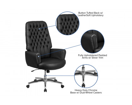 BLNK - Hansel LeatherSoft High-Back Traditional Tufted Executive Swivel Office Chair with Silver Welt Arms