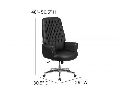 BLNK - Hansel LeatherSoft High-Back Traditional Tufted Executive Swivel Office Chair with Silver Welt Arms