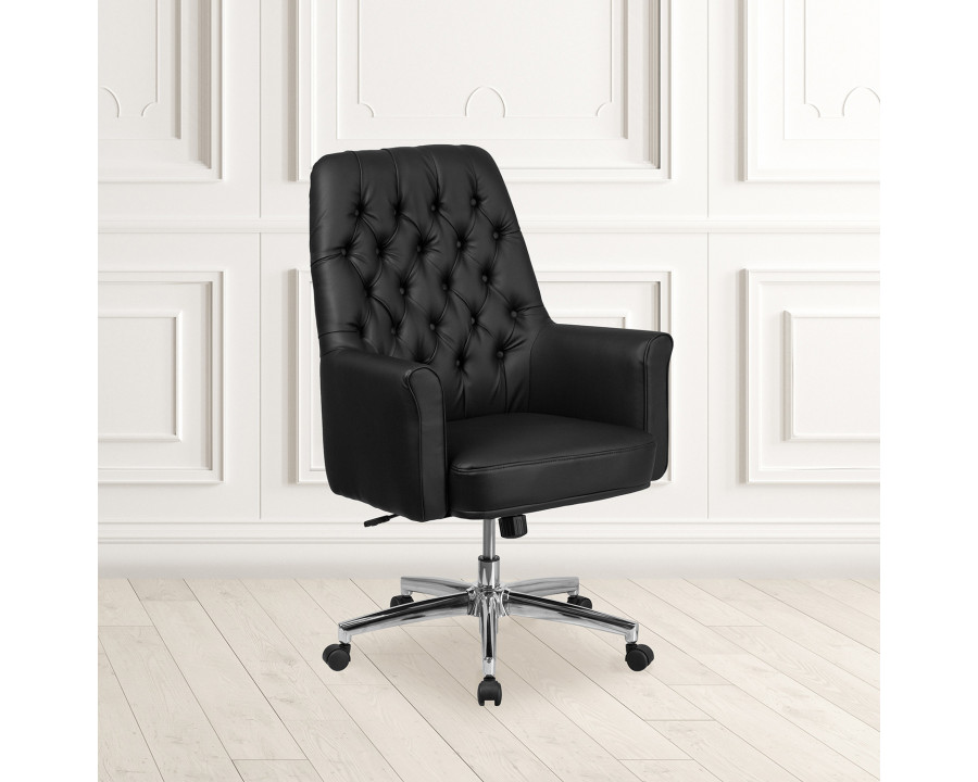 BLNK Hansel LeatherSoft Mid-Back Traditional Tufted Executive Swivel Office Chair with Arms