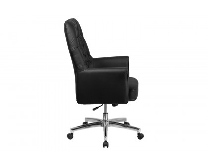 BLNK Hansel LeatherSoft Mid-Back Traditional Tufted Executive Swivel Office Chair with Arms - Black