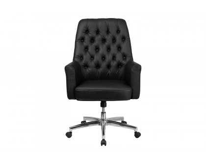 BLNK Hansel LeatherSoft Mid-Back Traditional Tufted Executive Swivel Office Chair with Arms - Black