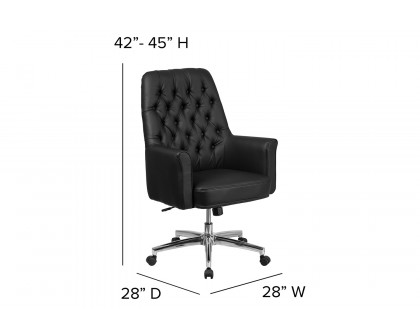 BLNK Hansel LeatherSoft Mid-Back Traditional Tufted Executive Swivel Office Chair with Arms - Black