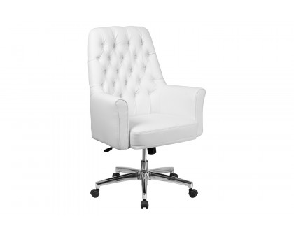 BLNK Hansel LeatherSoft Mid-Back Traditional Tufted Executive Swivel Office Chair with Arms - White