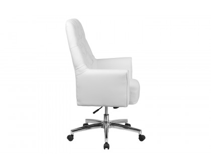 BLNK Hansel LeatherSoft Mid-Back Traditional Tufted Executive Swivel Office Chair with Arms - White