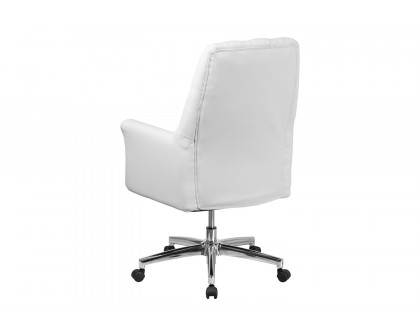 BLNK Hansel LeatherSoft Mid-Back Traditional Tufted Executive Swivel Office Chair with Arms - White