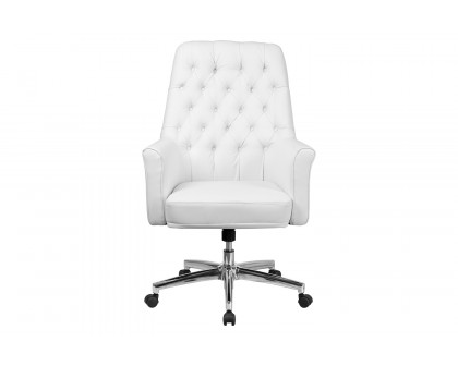 BLNK Hansel LeatherSoft Mid-Back Traditional Tufted Executive Swivel Office Chair with Arms - White