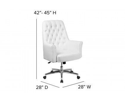 BLNK Hansel LeatherSoft Mid-Back Traditional Tufted Executive Swivel Office Chair with Arms - White