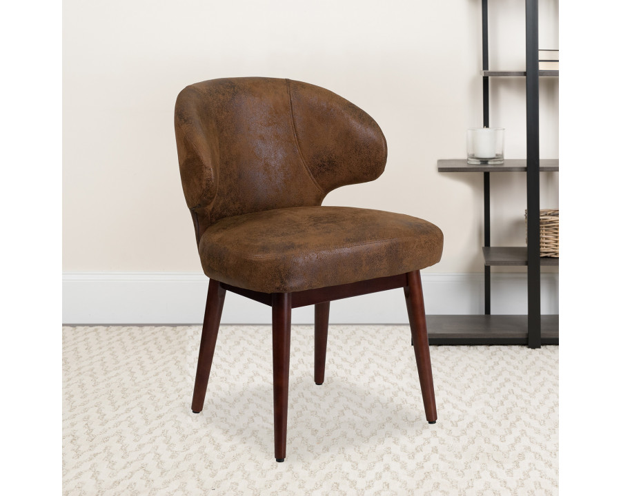 BLNK - Comfort Back Series Microfiber Side Reception Chair with Walnut Legs