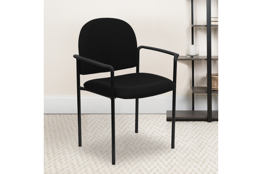 BLNK™ Tiffany Comfort Fabric Stackable Steel Side Reception Chair with Arms - Black