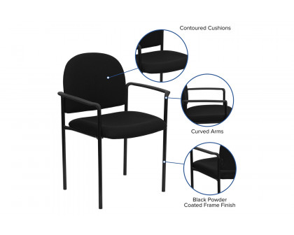 BLNK™ Tiffany Comfort Fabric Stackable Steel Side Reception Chair with Arms - Black