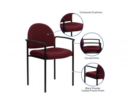 BLNK Tiffany Comfort Fabric Stackable Steel Side Reception Chair with Arms - Burgundy