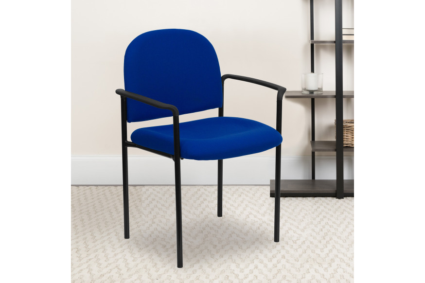 BLNK™ Tiffany Comfort Fabric Stackable Steel Side Reception Chair with Arms - Navy