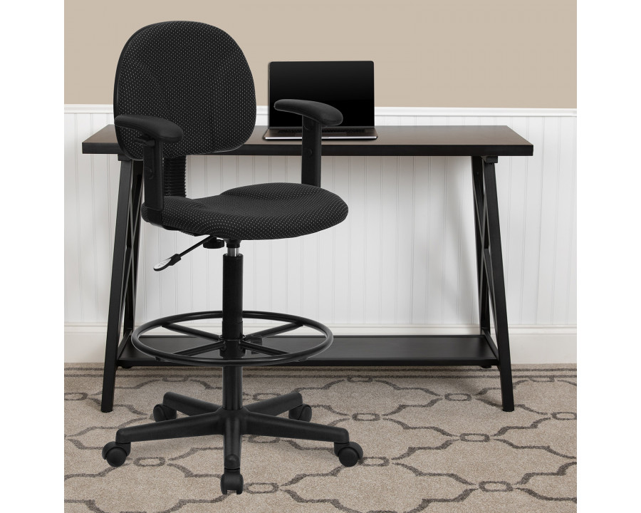 BLNK Bruce Fabric Drafting Chair - Black Patterned, with Adjustable Arms