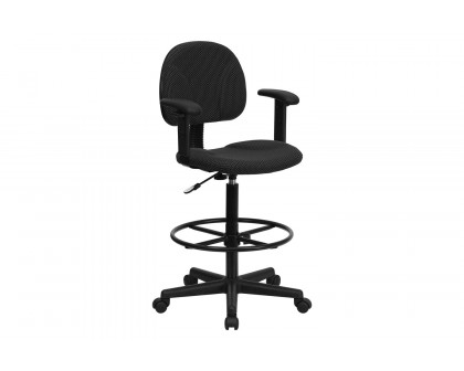 BLNK Bruce Fabric Drafting Chair - Black Patterned, with Adjustable Arms