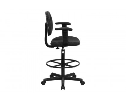 BLNK Bruce Fabric Drafting Chair - Black Patterned, with Adjustable Arms