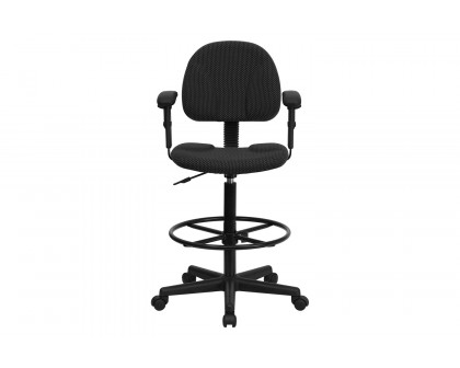 BLNK Bruce Fabric Drafting Chair - Black Patterned, with Adjustable Arms