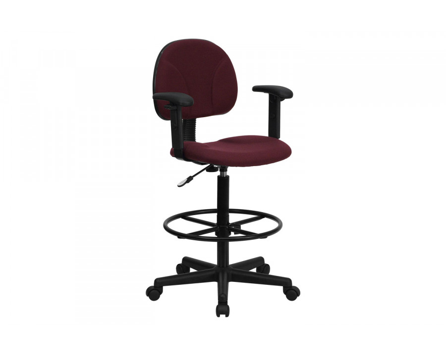 BLNK Bruce Fabric Drafting Chair - Burgundy, with Adjustable Arms