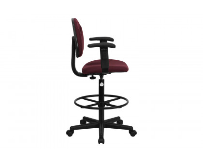 BLNK Bruce Fabric Drafting Chair - Burgundy, with Adjustable Arms