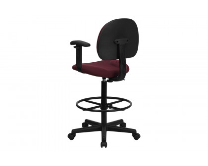 BLNK Bruce Fabric Drafting Chair - Burgundy, with Adjustable Arms