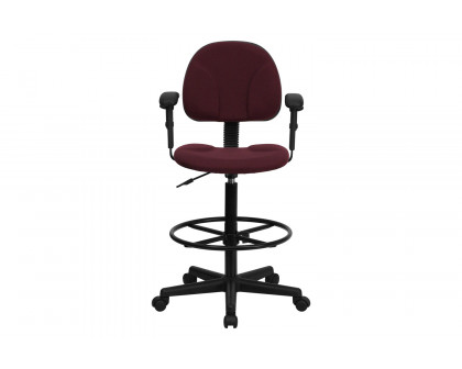 BLNK Bruce Fabric Drafting Chair - Burgundy, with Adjustable Arms