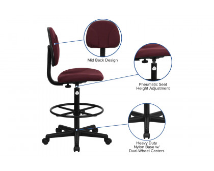 BLNK Bruce Fabric Drafting Chair - Burgundy