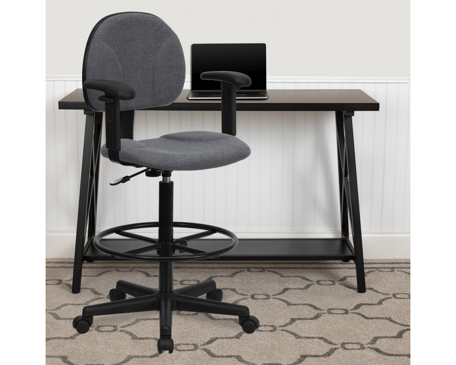 BLNK Bruce Fabric Drafting Chair - Gray, with Adjustable Arms