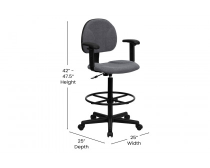 BLNK Bruce Fabric Drafting Chair - Gray, with Adjustable Arms