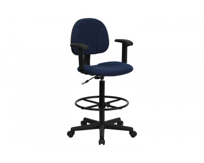 BLNK Bruce Fabric Drafting Chair - Navy Blue Patterned, with Adjustable Arms